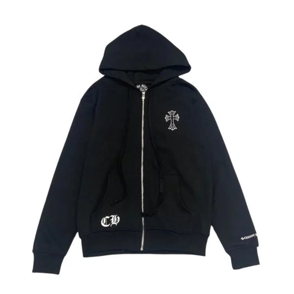 HOODIE CROSS ZIP BLACK CH064